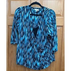 Choices Women Size 2X Faux Wrap Front Black Tank Underneath 3/4 Sleeves Top